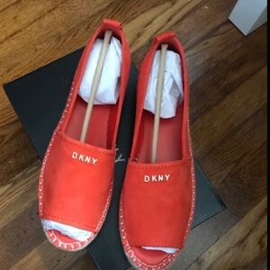 DKNY Peep Toe Espadrilles in Orange Suede NIB